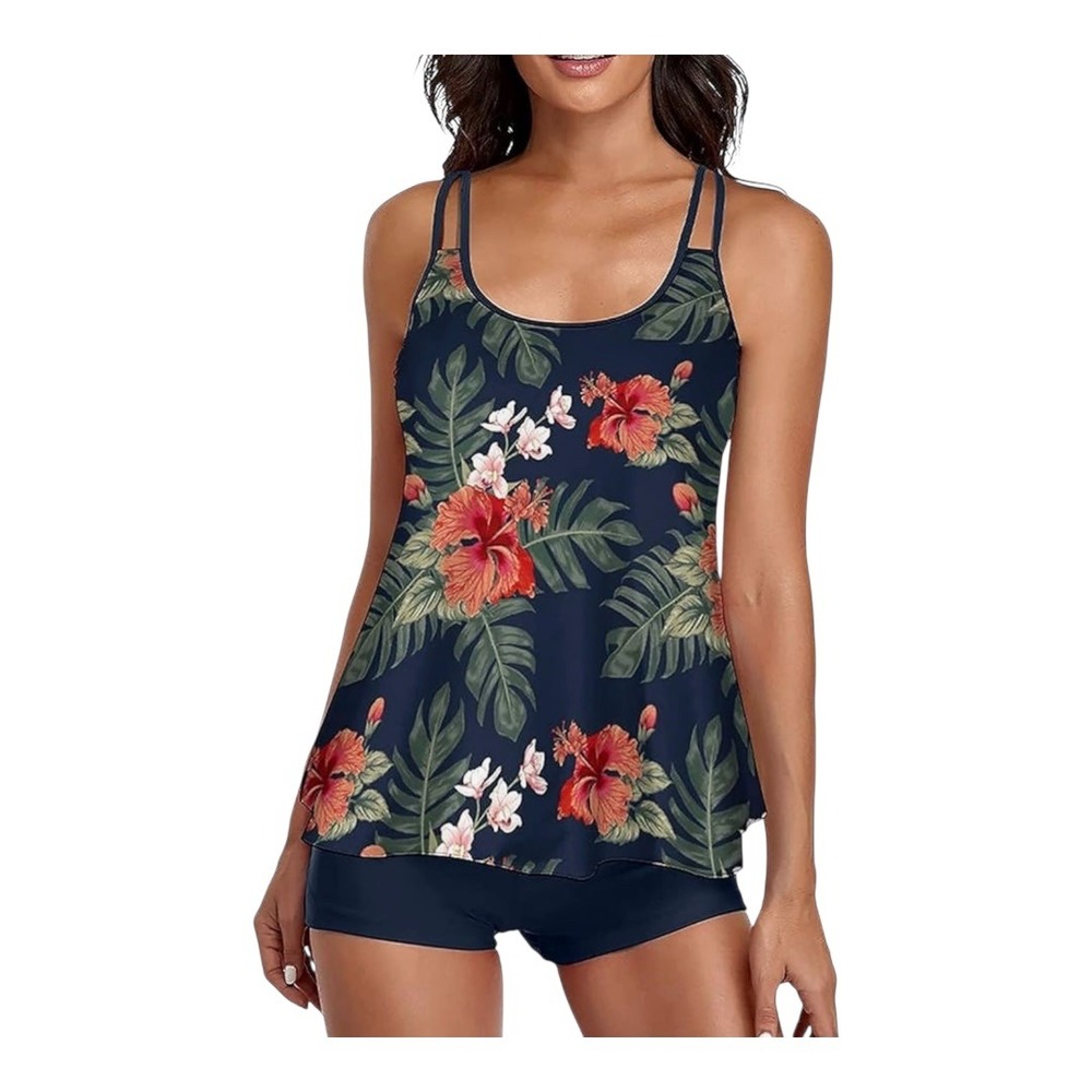 Floral‎ Tankini Swimsuit Tropical Print Two Piece Bathing Suit Size Medium New